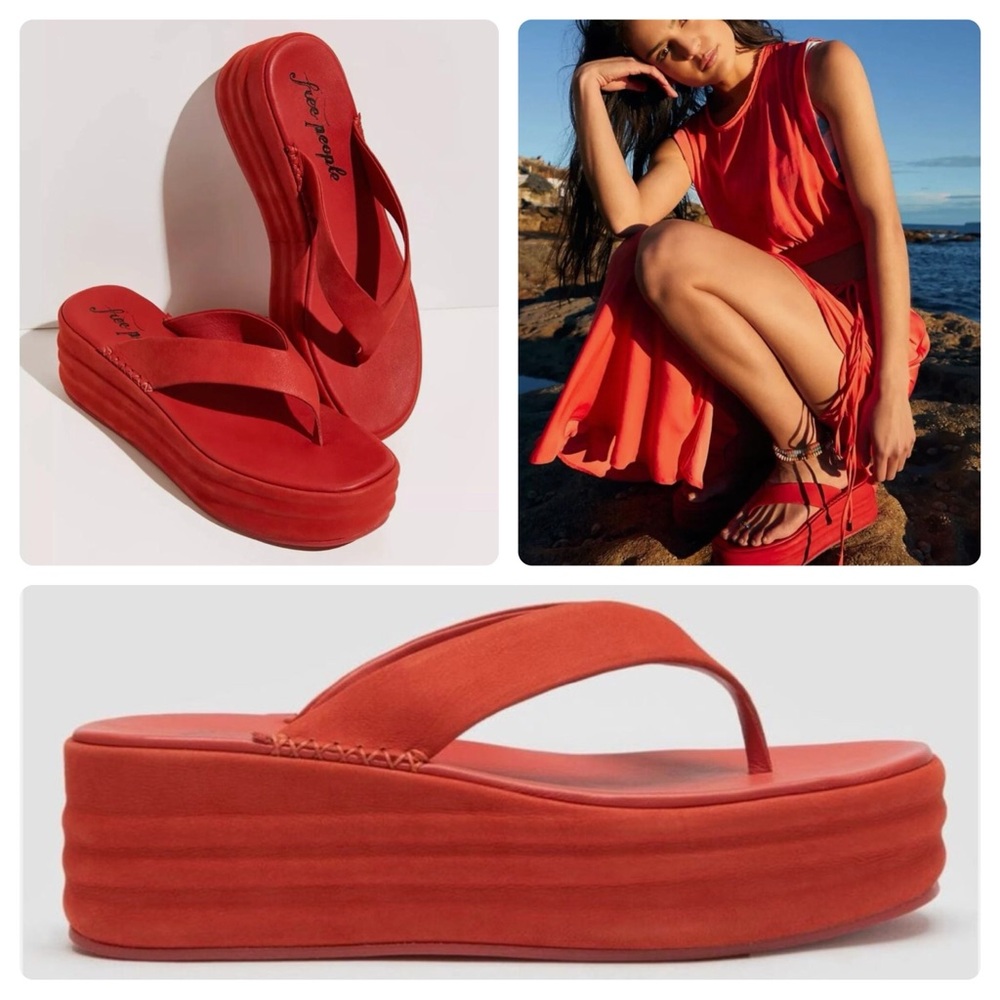 Free People Red Platform Flip Flop Sandals - Picture 4 of 7